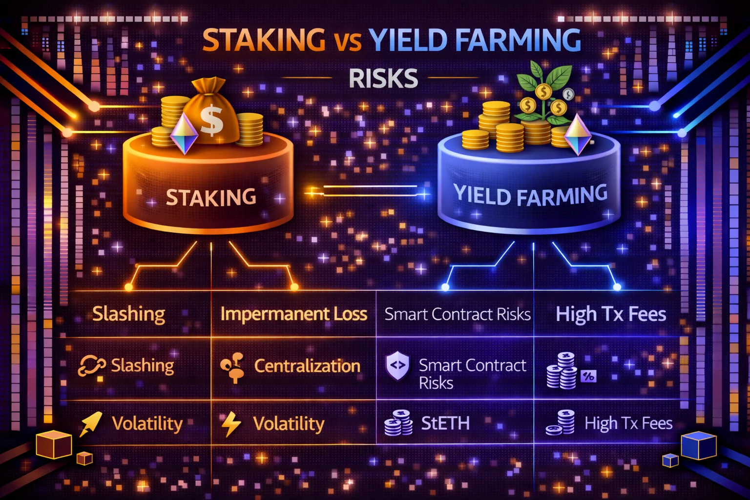 Liquid staking risk categories showing slashing, depeg, and smart contract layering vectors