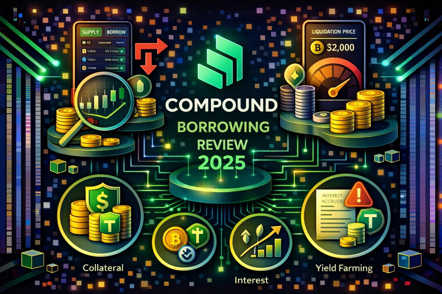 Compound Finance borrowing interface showing USDC supply and borrow rates on Ethereum mainnet